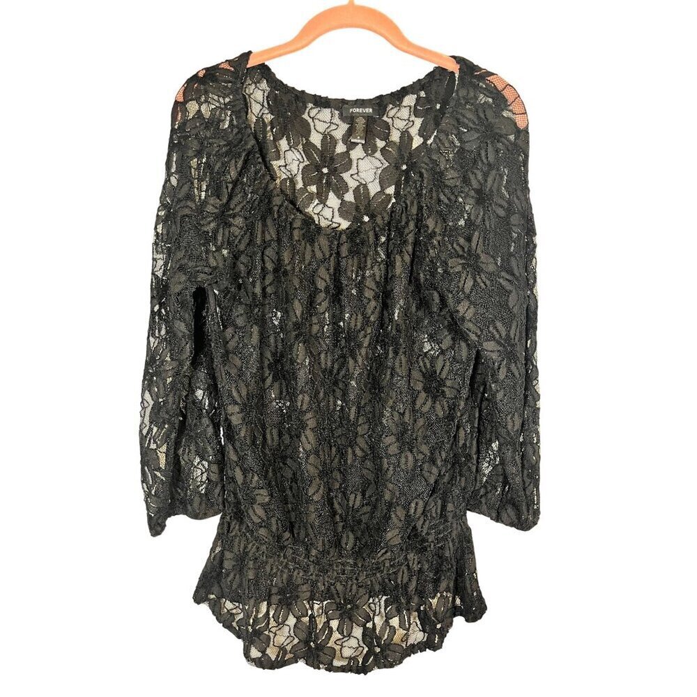 Floral Sheer Mesh Top M Witchy Whimsigoth Goth Punk Boho Western Vampire 80s